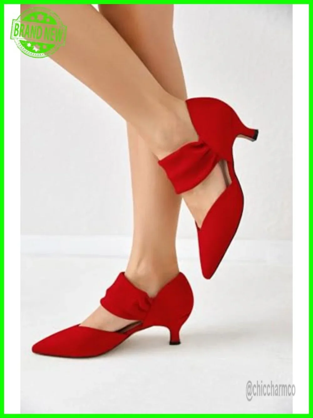 Women's Low Kitten Heel Dress Shoes Pointed Toe Slip On Ankle Strap Cutout